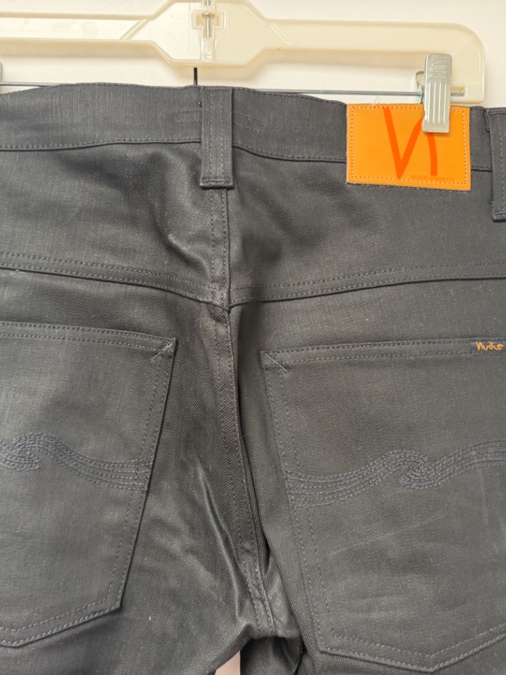 Nudie men’s black jeans, Thin Finn, 34” waist, dry black coated - Picture 2 of 5